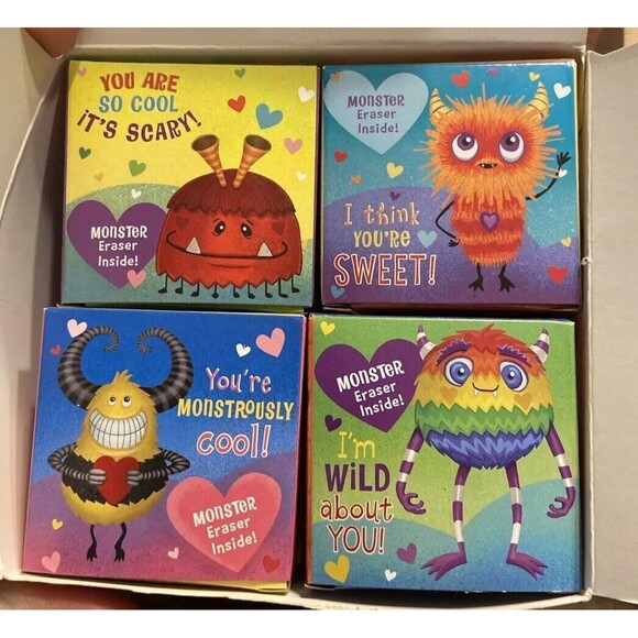 28 Peaceable Kingdom Valentines Day Cards for Kids w/Monster Erasers EnvelopeNew - Picture 3 of 13
